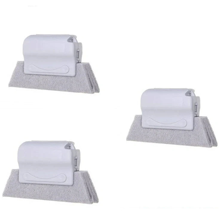 Window groove cleaning brush with comfortable grip and scouring pad head