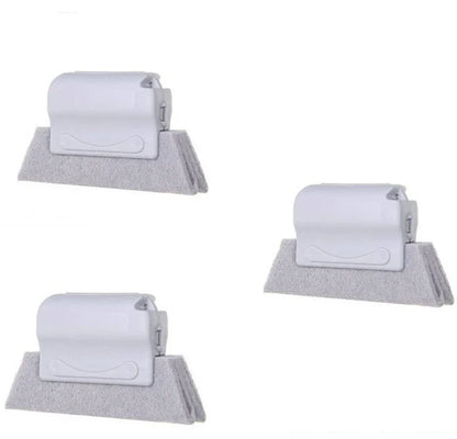 Window groove cleaning brush with comfortable grip and scouring pad head