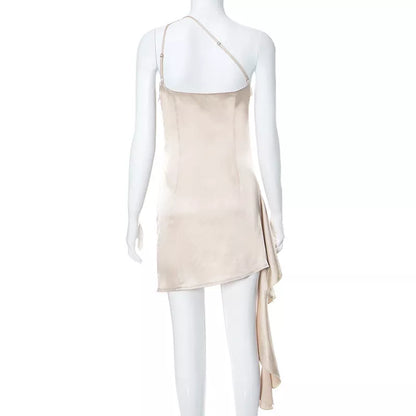 Women's one-shoulder sleeveless mini dress with high-waisted skirt in various colors