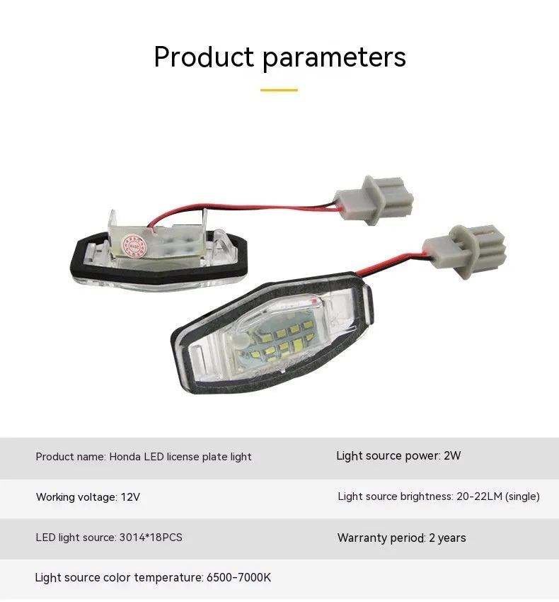 Honda Civic LED licence plate light showing white 6500-7000K illumination with plastic housing