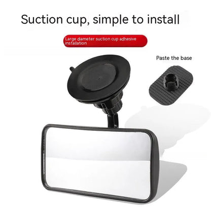 Black 360-degree rotation car rearview mirror with ABS glass and sucker mount
