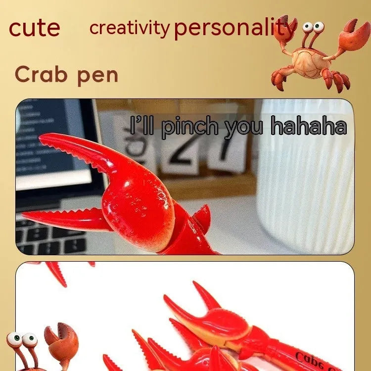 Crab-shaped clip ballpoint pen with spring mechanism that moves when pressed