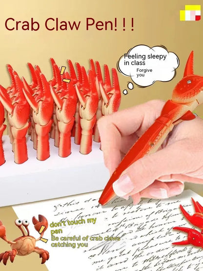 Crab-shaped clip ballpoint pen with spring mechanism that moves when pressed