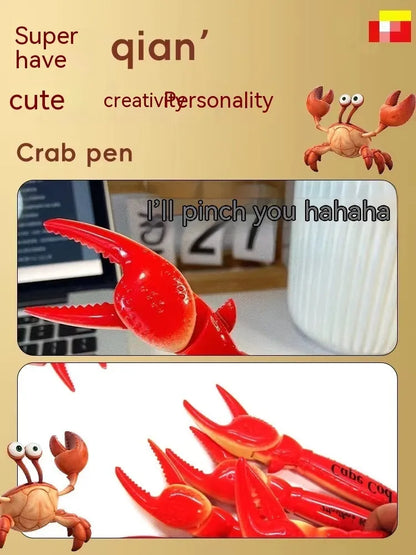 Crab-shaped clip ballpoint pen with spring mechanism that moves when pressed