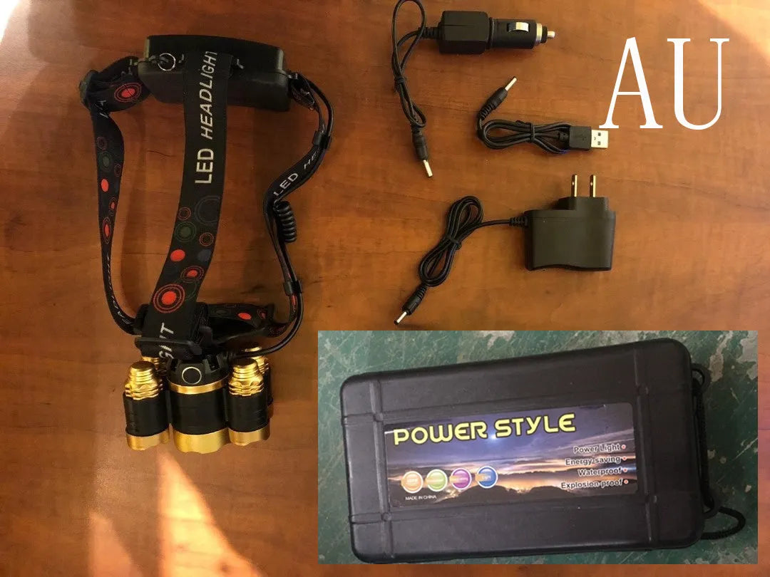 Gold or silver aluminium head torch with adjustable focus and optional sensor switch for hands-free operation