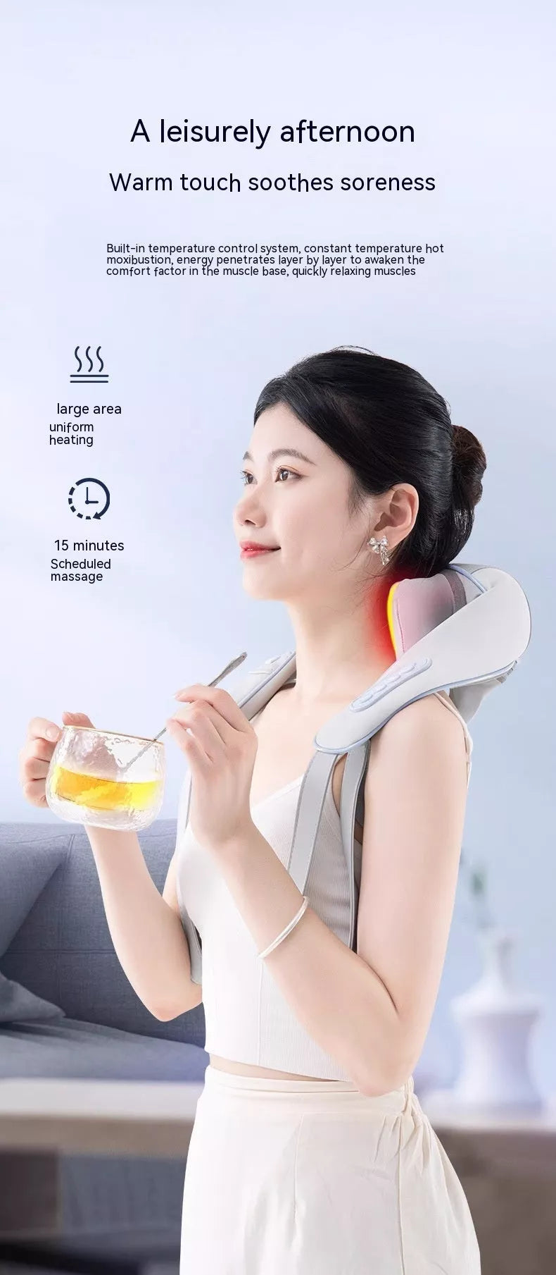 Rechargeable cervical oblique muscle massager with hot compress feature for neck and shoulder pain relief