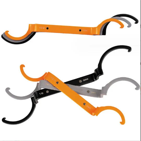 Crescent magnetic suction wrench catheter locking wrench kit three-piece set with orange, gray, and black wrenches