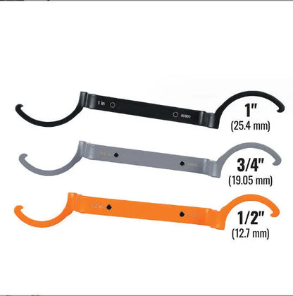 Crescent magnetic suction wrench catheter locking wrench kit three-piece set with orange, gray, and black wrenches