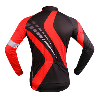 Long sleeve mountain bike cycling jersey in black white with breathable mesh underarms and reflective back for night rides, sizes S-XXL