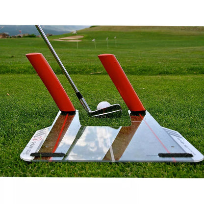 Red plastic putting practice mirror for golf training