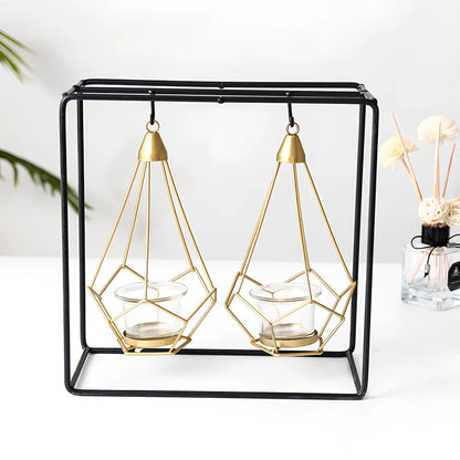 Geometric wrought iron candle holder in choice of 10 colours for home wall or table decoration