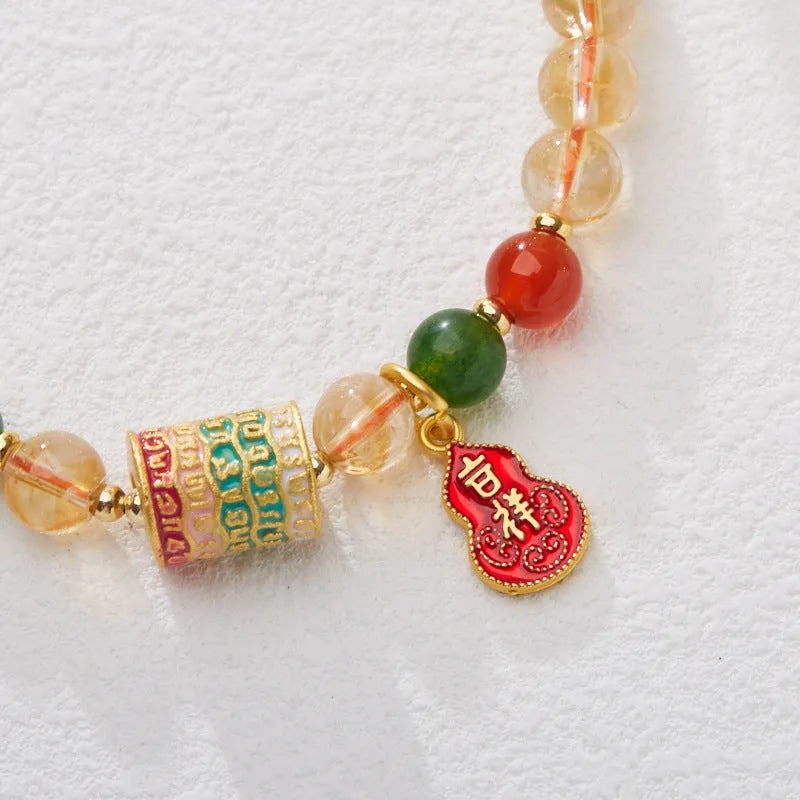 Hand-woven citrine five sutra bracelet with 6mm stone and geometric braided design
