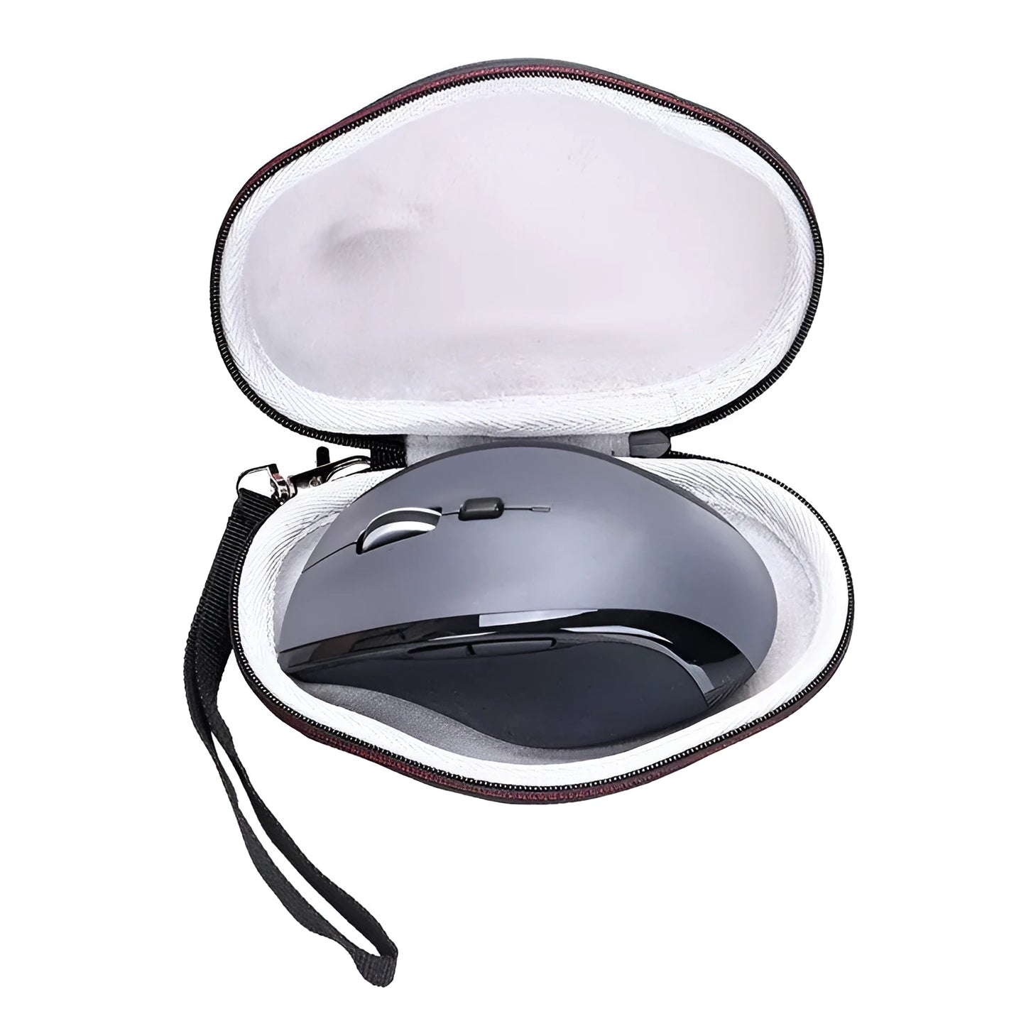 Black mouse protection sleeve case with grey interior for Logitech M720 measuring 14x9.8x5.5 cm