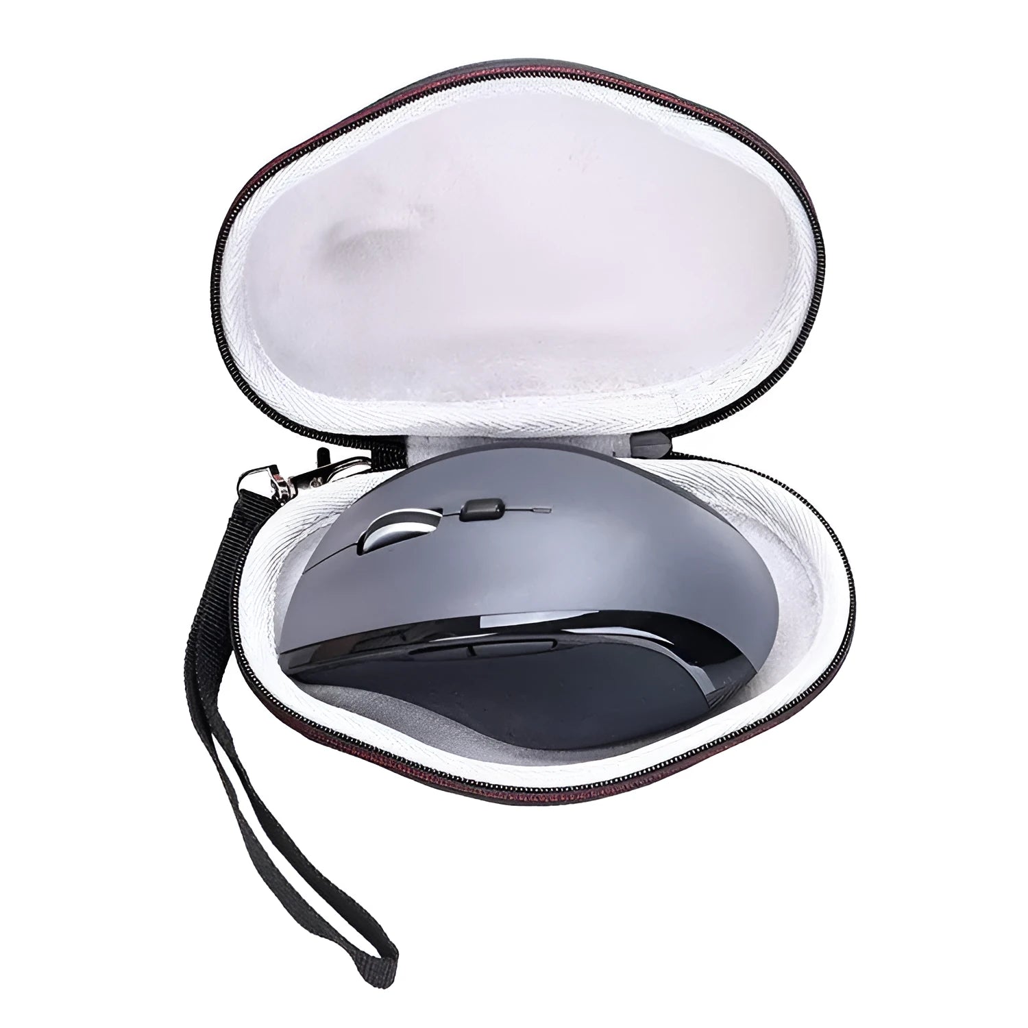 Black mouse protection sleeve case with grey interior for Logitech M720 measuring 14x9.8x5.5 cm