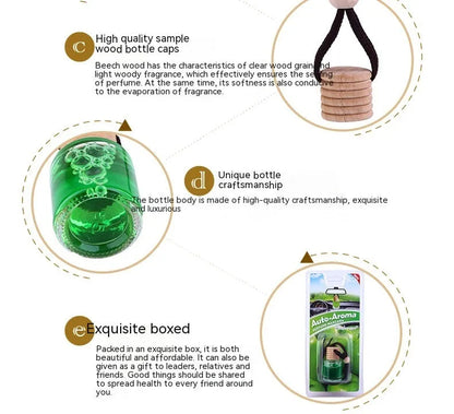 Glass bottle car air freshener hanging ornament with six scent options including lavender, lemon and apple