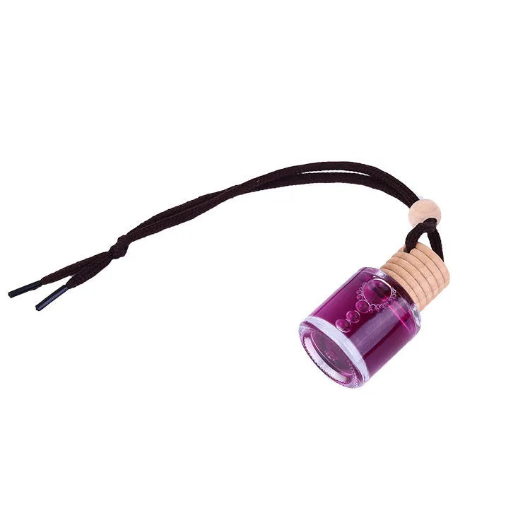 Glass bottle car air freshener hanging ornament with six scent options including lavender, lemon and apple