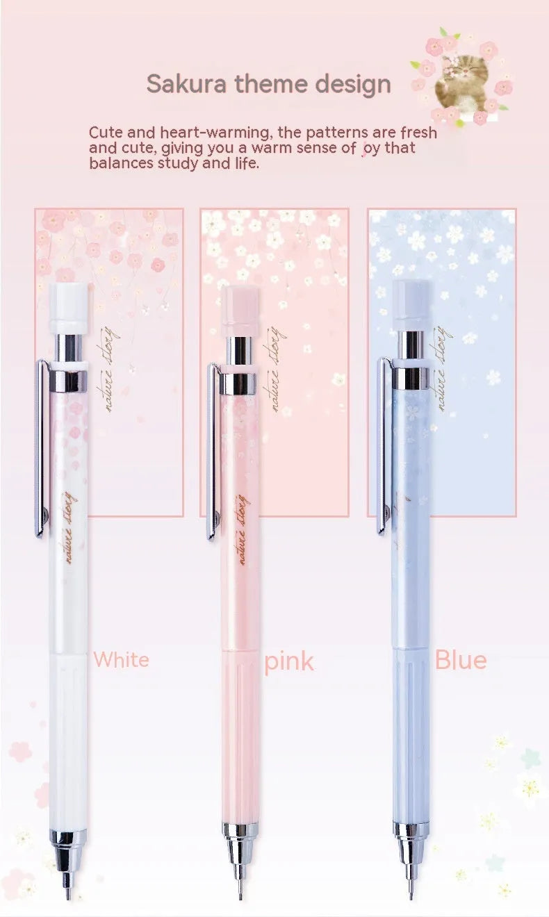 Simplified 0.5mm cartoon automatic pencil set with three pencils and refill boxes in mixed colours