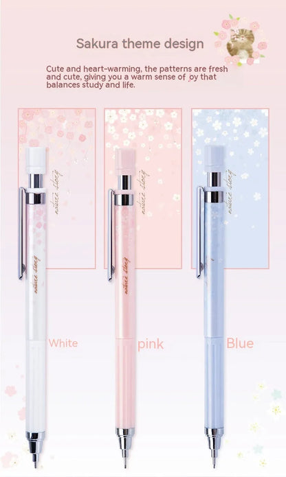 Simplified 0.5mm cartoon automatic pencil set with three pencils and refill boxes in mixed colours