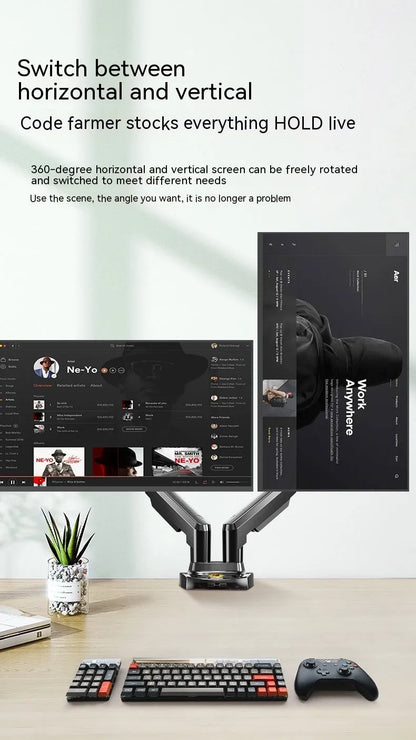 Dual screen monitor bracket with lift-style height adjustment for VESA 75-100mm monitors