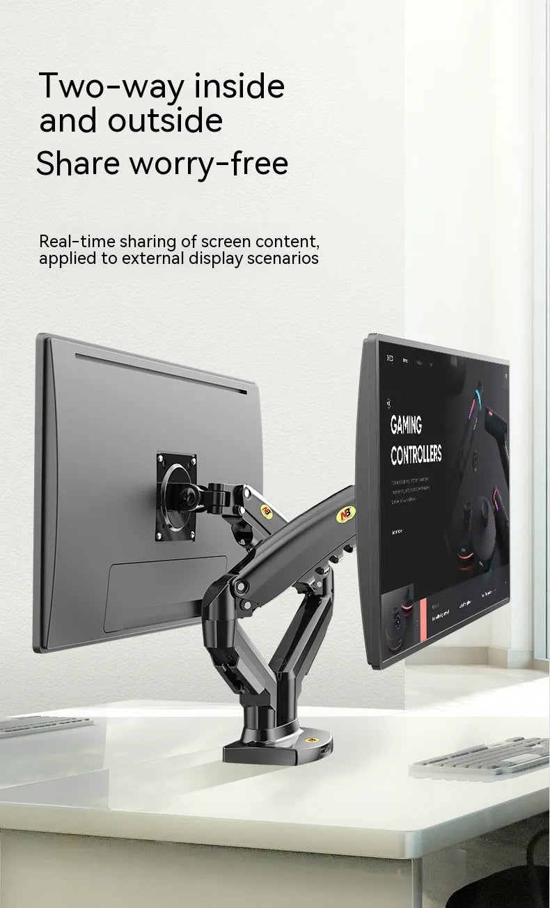 Dual screen monitor bracket with lift-style height adjustment for VESA 75-100mm monitors