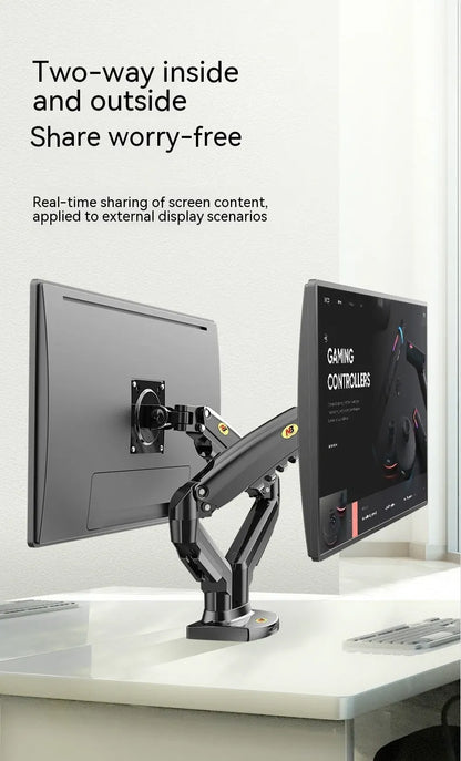 Dual screen monitor bracket with lift-style height adjustment for VESA 75-100mm monitors