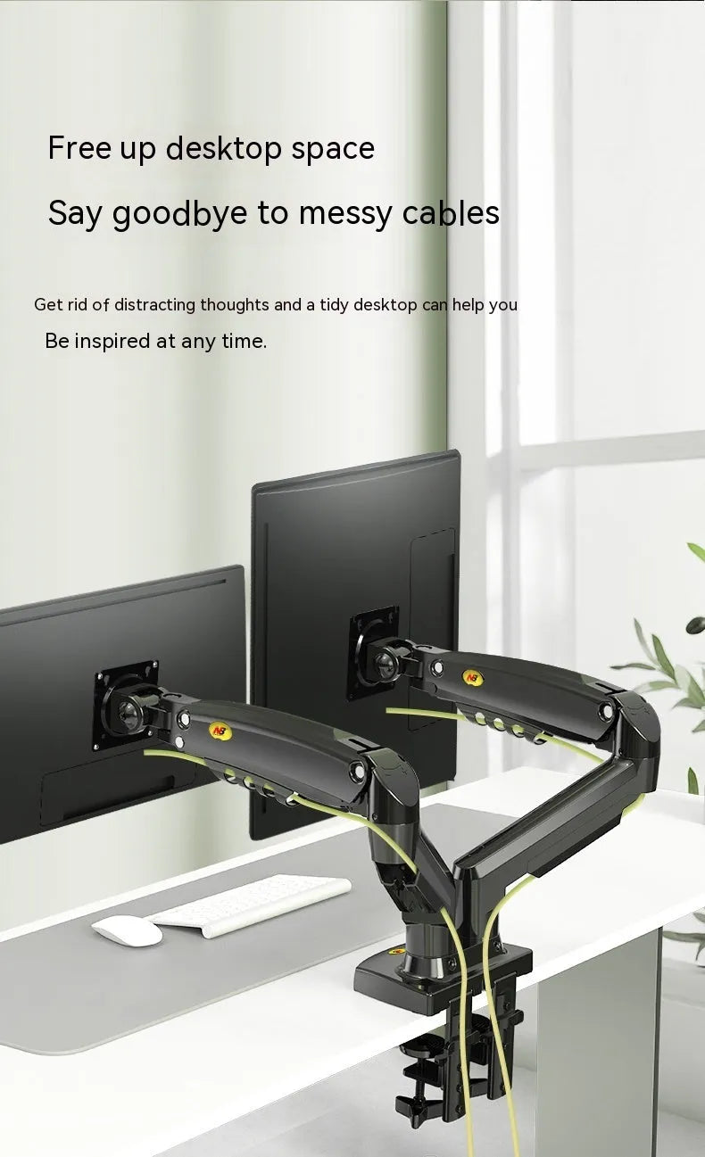 Dual screen monitor bracket with lift-style height adjustment for VESA 75-100mm monitors