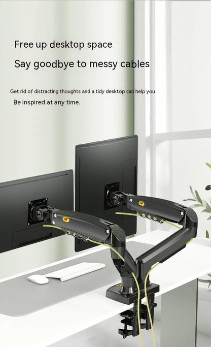 Dual screen monitor bracket with lift-style height adjustment for VESA 75-100mm monitors