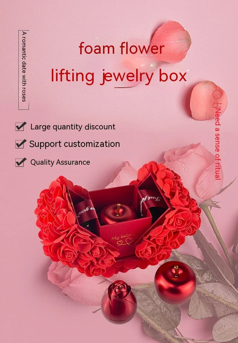 Handmade preserved roses in an elegant gift box with a crystal pendant necklace, representing eternal love and devotion