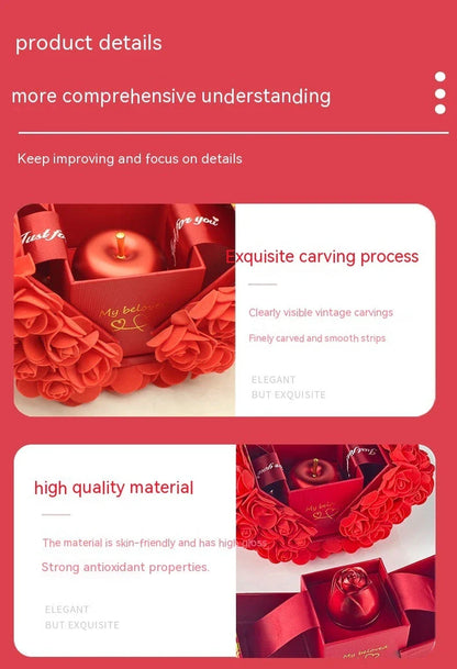 Handmade preserved roses in an elegant gift box with a crystal pendant necklace, representing eternal love and devotion