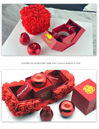 Handmade preserved roses in an elegant gift box with a crystal pendant necklace, representing eternal love and devotion