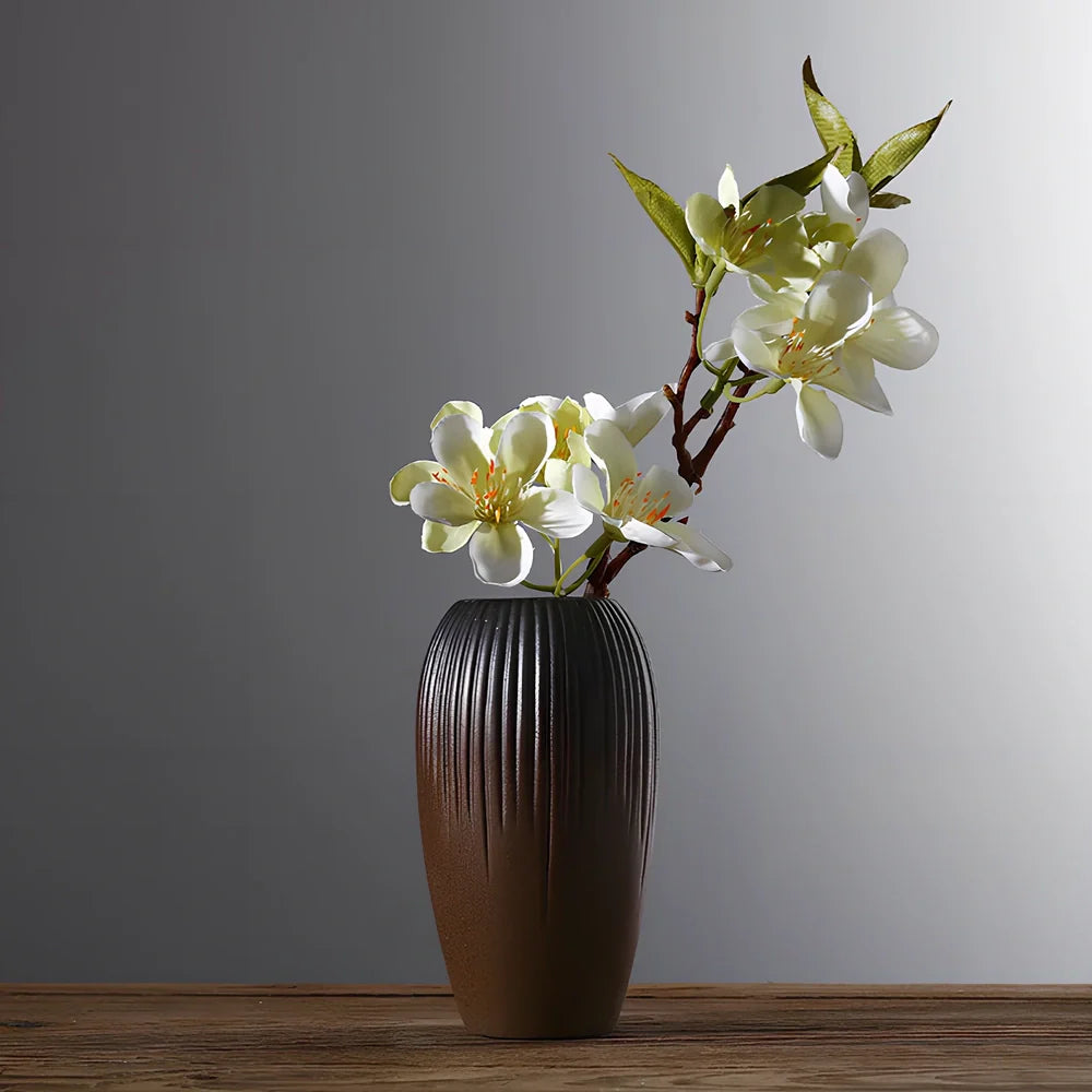 Small 15cm glazed ceramic vase in Japanese style, pottery with smooth finish for ornaments, 8cm diameter base