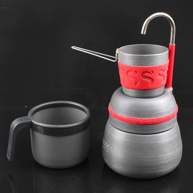 350ml outdoor camping coffee pot with cups, aluminum alloy, grey color