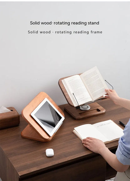 Black walnut solid wood reading rack with adjustable angle on rotating base
