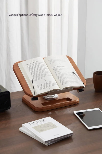 Black walnut solid wood reading rack with adjustable angle on rotating base
