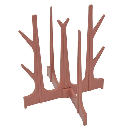 Creative tree branch design baby bottle drying rack in blue, yellow, white, and nude