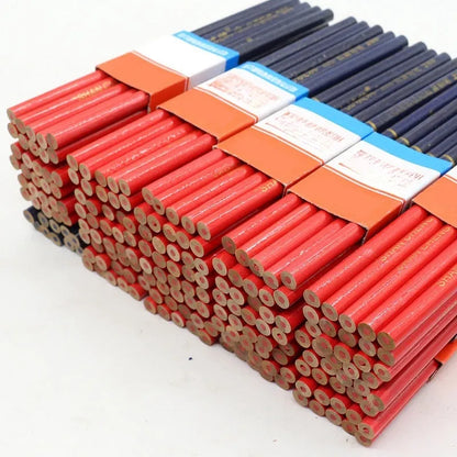 Ten red and blue two-colour wooden carpenter's pencils showing round design for marking applications