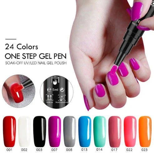 3-in-1 Gel Nail Varnish Pen with Glitter for One-Step Nail Art