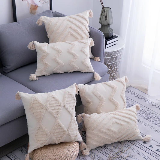Moroccan geometric pattern cotton cushion cover showing envelope closure and 45x45cm dimensions