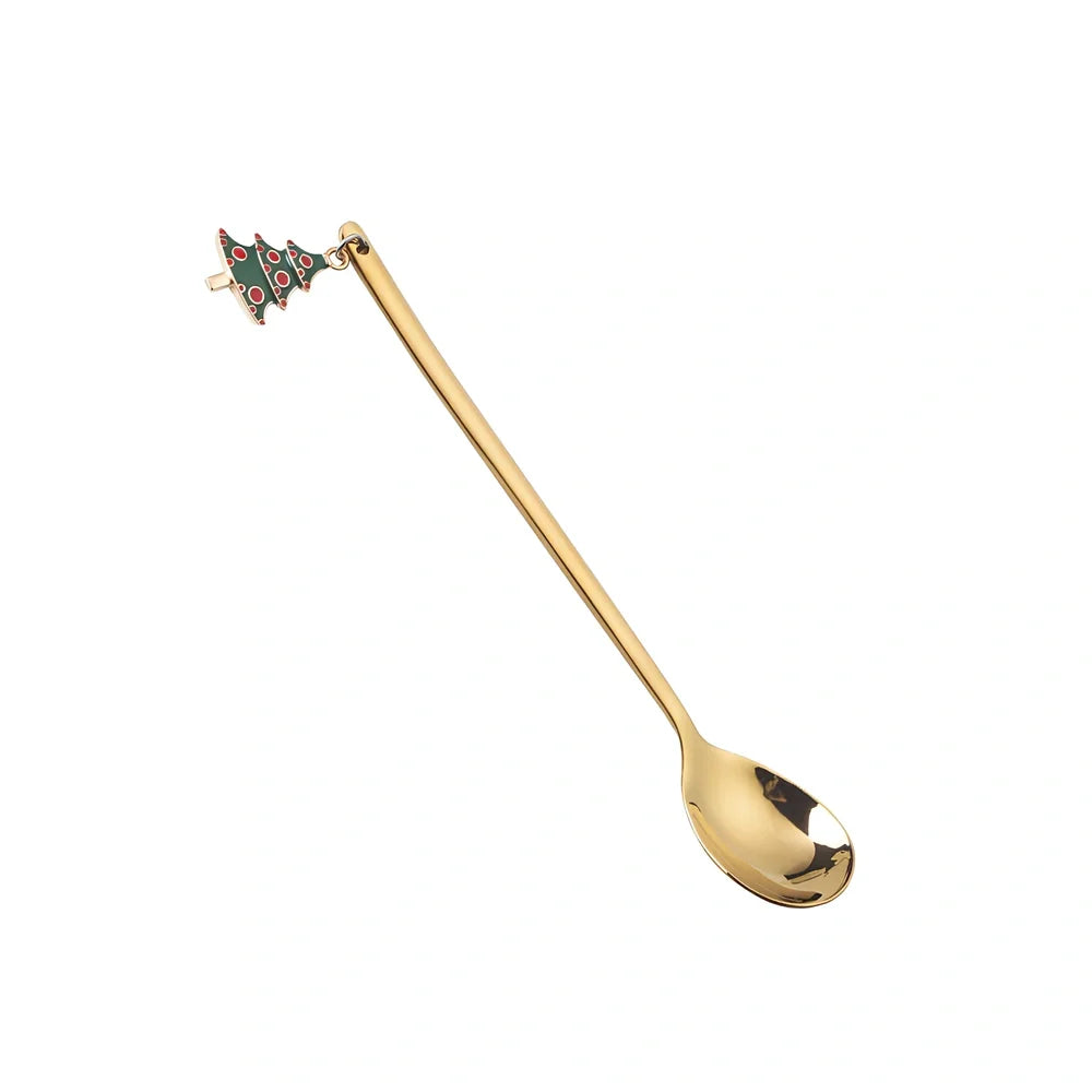 Christmas serving spoon in stainless steel with silver finish measuring 135mm length