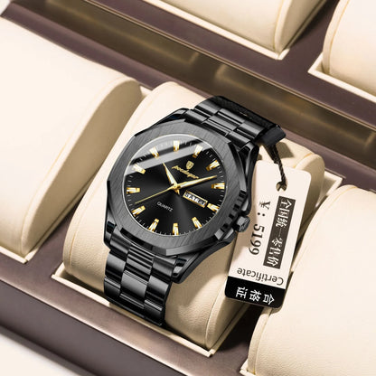 Men's steel strap quartz business watch with 9mm thickness in multiple colour options