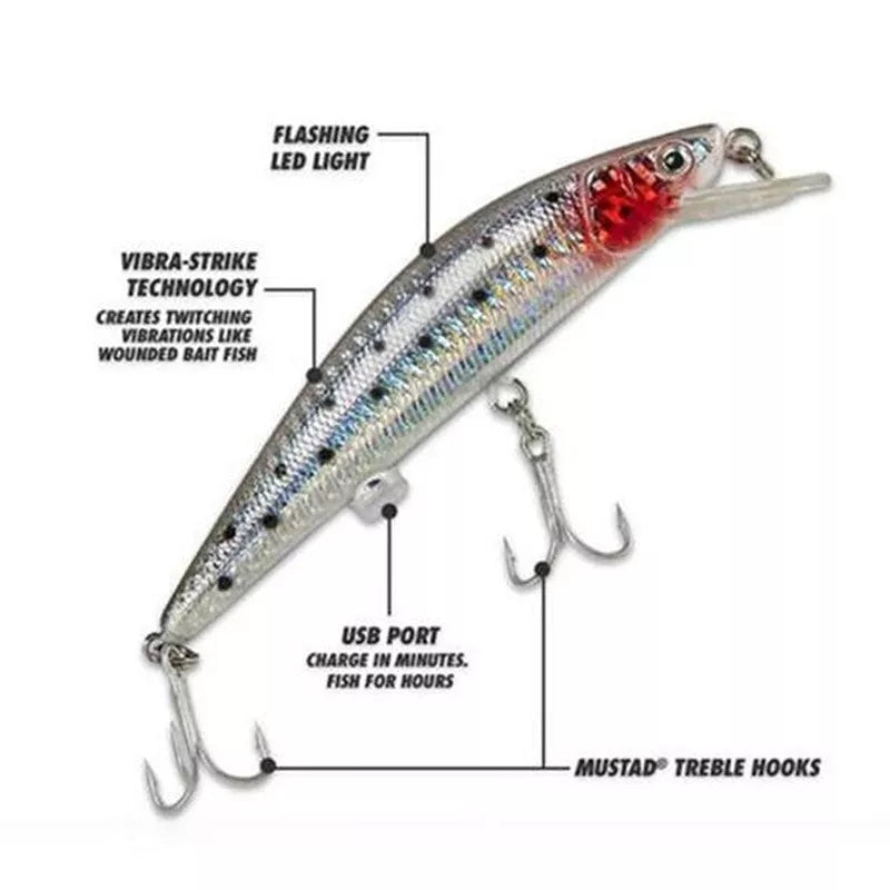 USB rechargeable twitching fish lure with LED light for night fishing