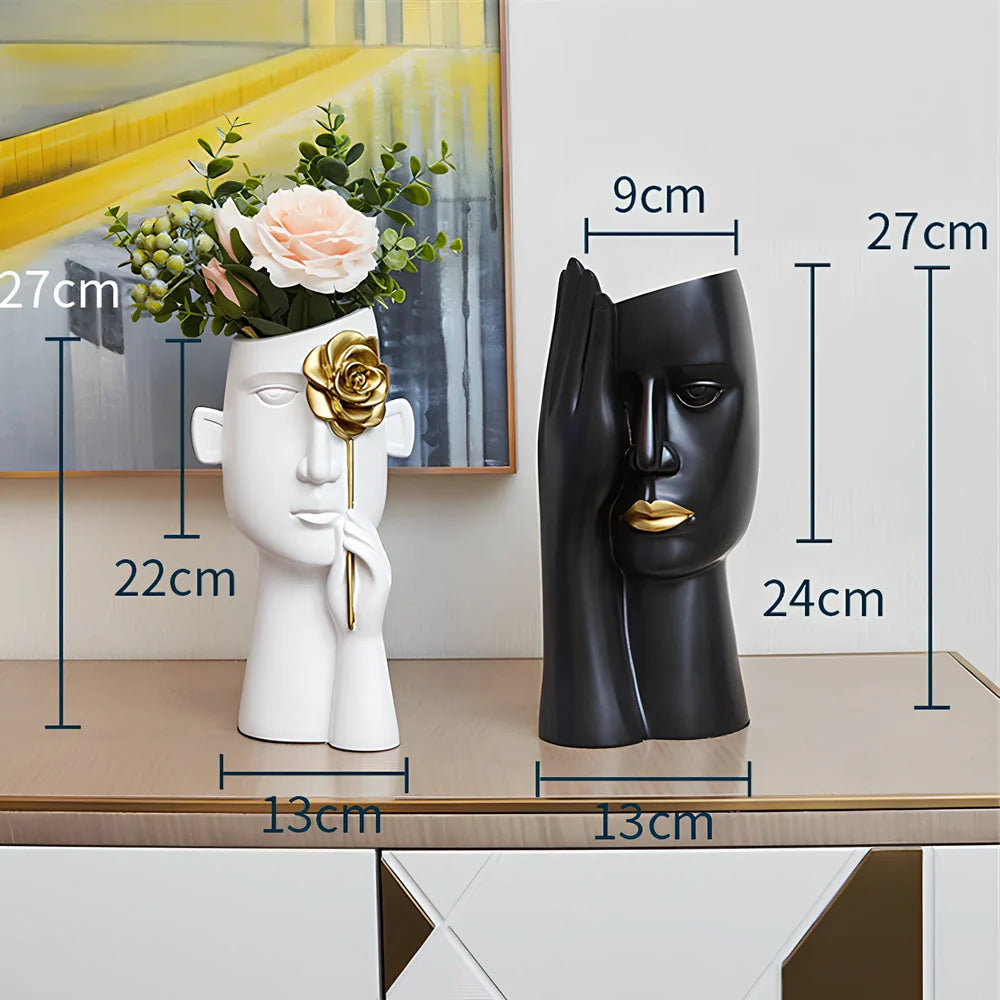 Creative art vase with body shape design in black and white colours, modern resin home decoration