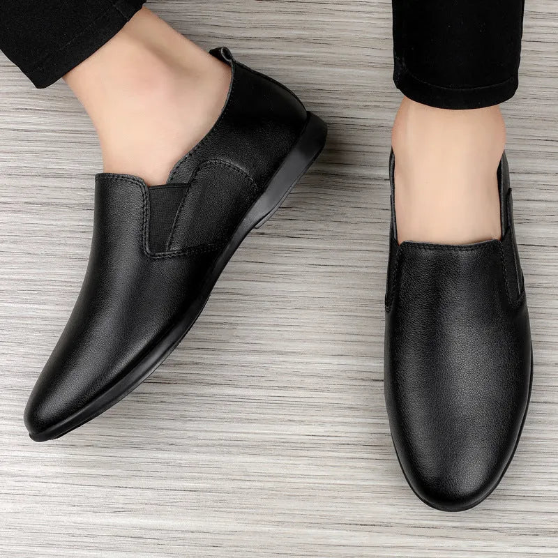 Men's Leather Business Casual Shoes with Breathable Cowhide Upper - Round Toe Formal & Leisure Footwear Available in Black or Brown (Sizes 37-46)