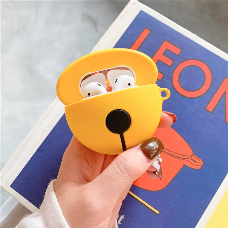 Yellow silicone bell-shaped case for AirPods with keychain loop