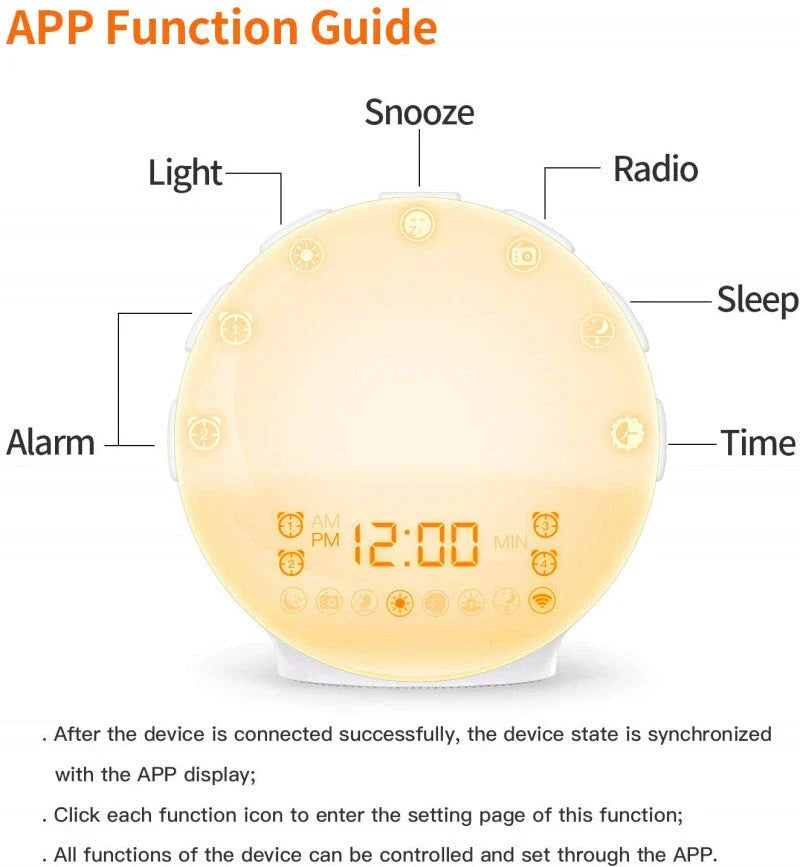 Intelligent Wake-Up Light with Simulated Sunrise, Natural Sounds, and Customizable Settings