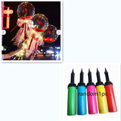 Transparent LED luminous balloon rose bouquet with artificial flowers and illuminated lights