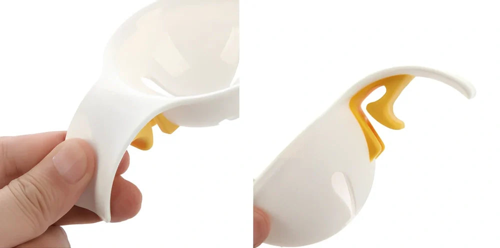 White ABS plastic egg separator with 10cm handle and 7.3cm bowl for yolk separation