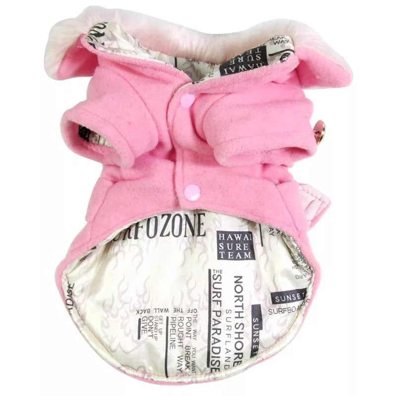 Warm cotton pet clothing jacket for small dogs in grey, black, pink, apricot, and yellow