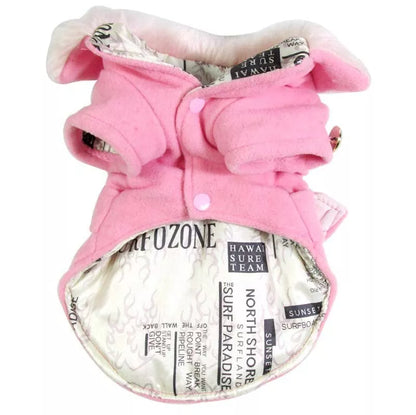 Warm cotton pet clothing jacket for small dogs in grey, black, pink, apricot, and yellow