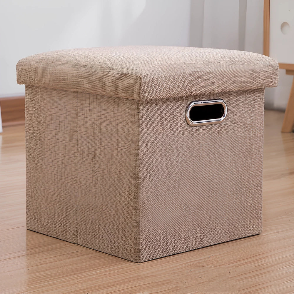 25cm cube storage stool in cotton linen fabric with hidden compartment and sponge cushioning